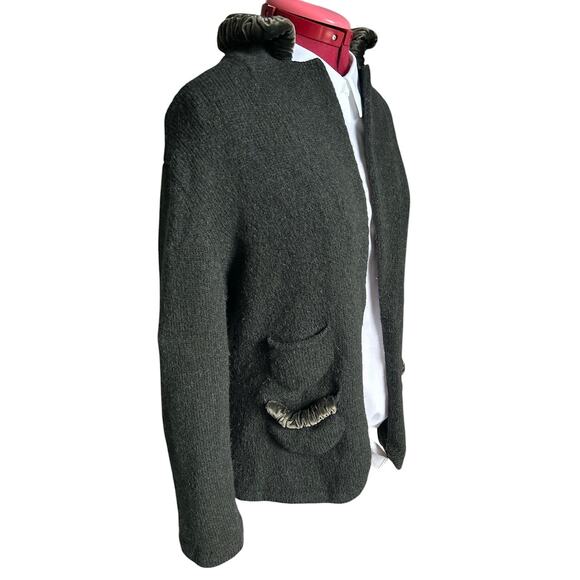 D. Exterior Large‎ Wool Blend Forest Green Velvet Collar & Pockets Details Italy - Picture 2 of 7